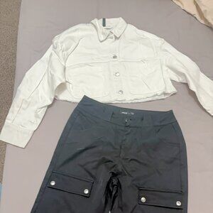 White Cropped Jacket Button Front Long Sleeve Casual Chic